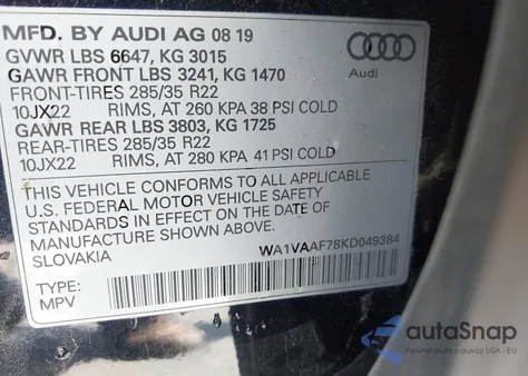 2019 Audi Q7 55 Premium from USA, damaged, VIN WA1VAAF78KD049384
